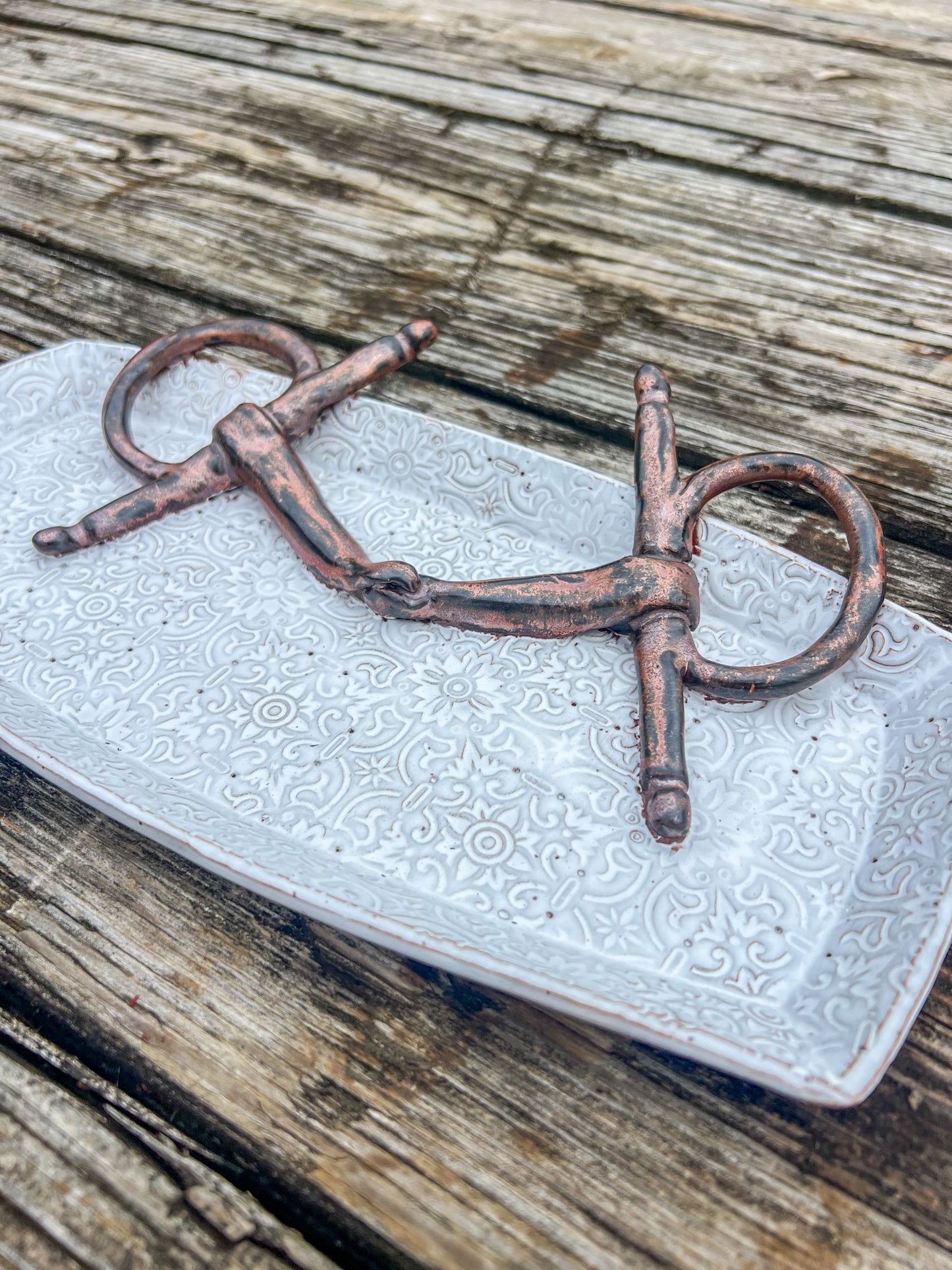 Full Cheek Snaffle Horse bit decorative Plate White