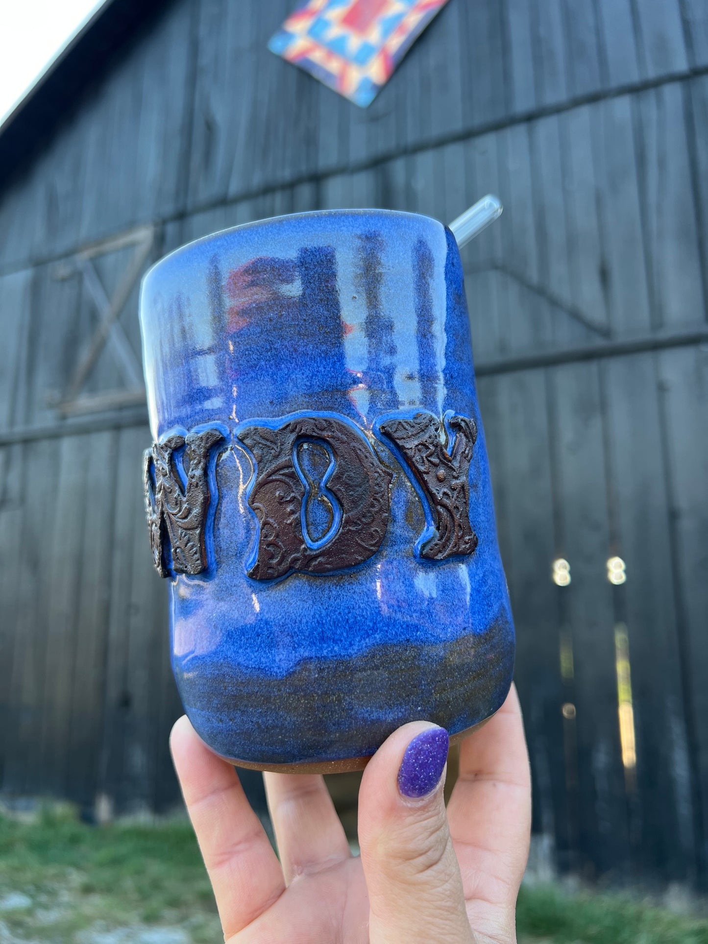 Howdy Ceramic Tumbler Straw Sipper Blue