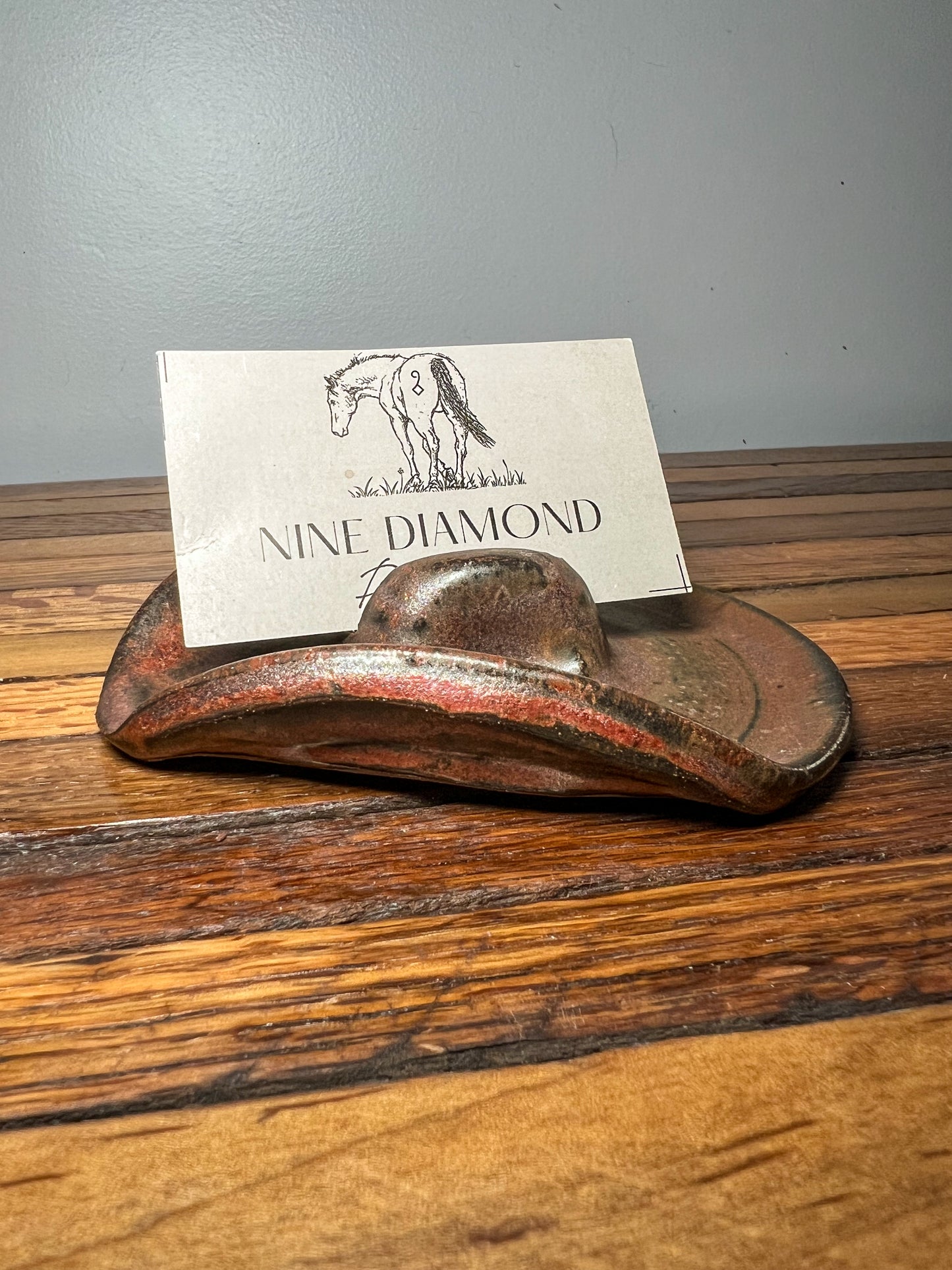 Cowboy hat business card holder rustic brown