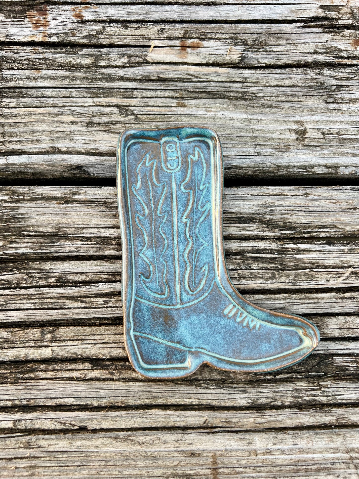 Western Boot Trinket Dish Turquoise