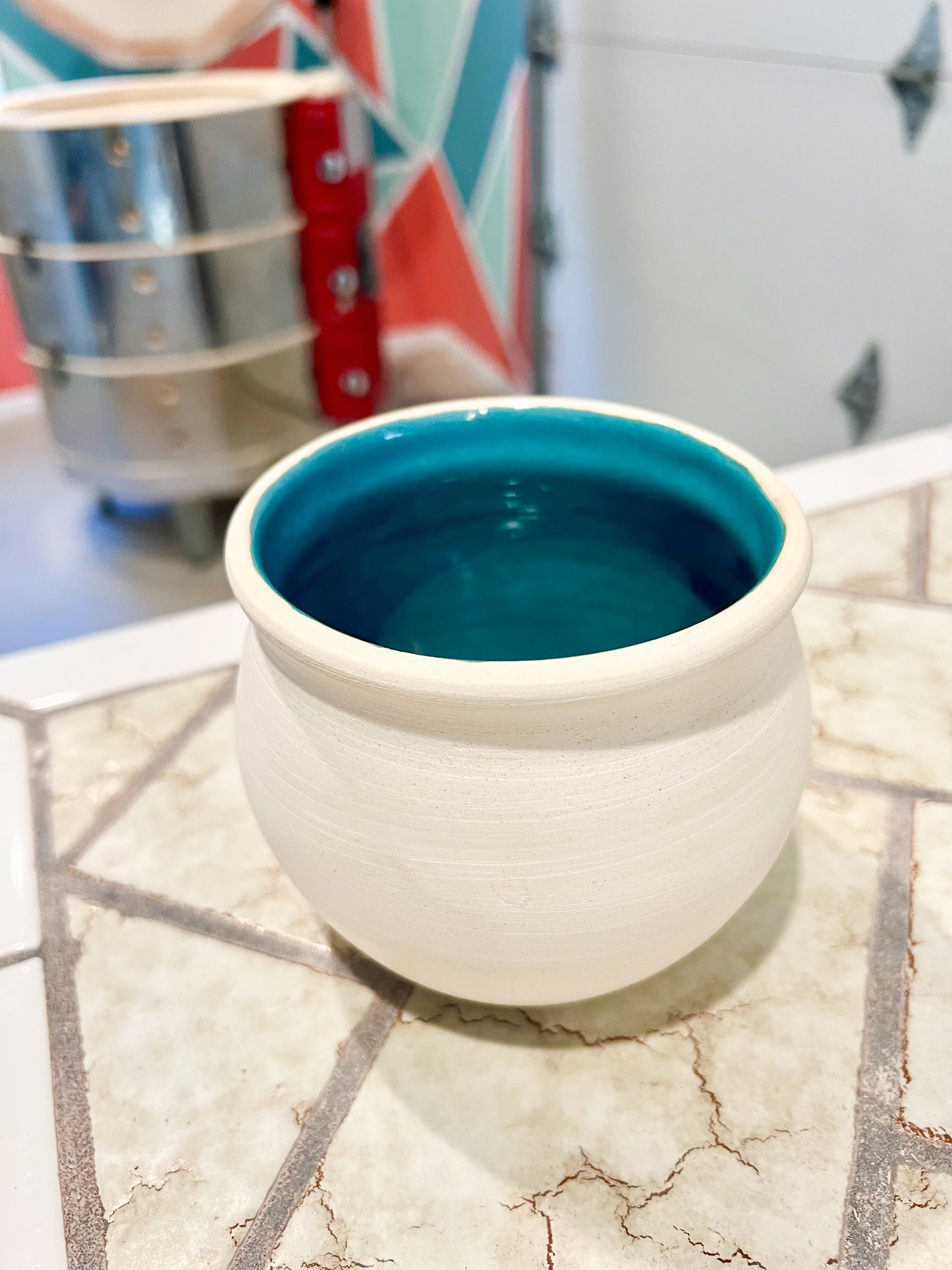Custom Horse hair Raku Vase 4" Glazed Turquoise Interior