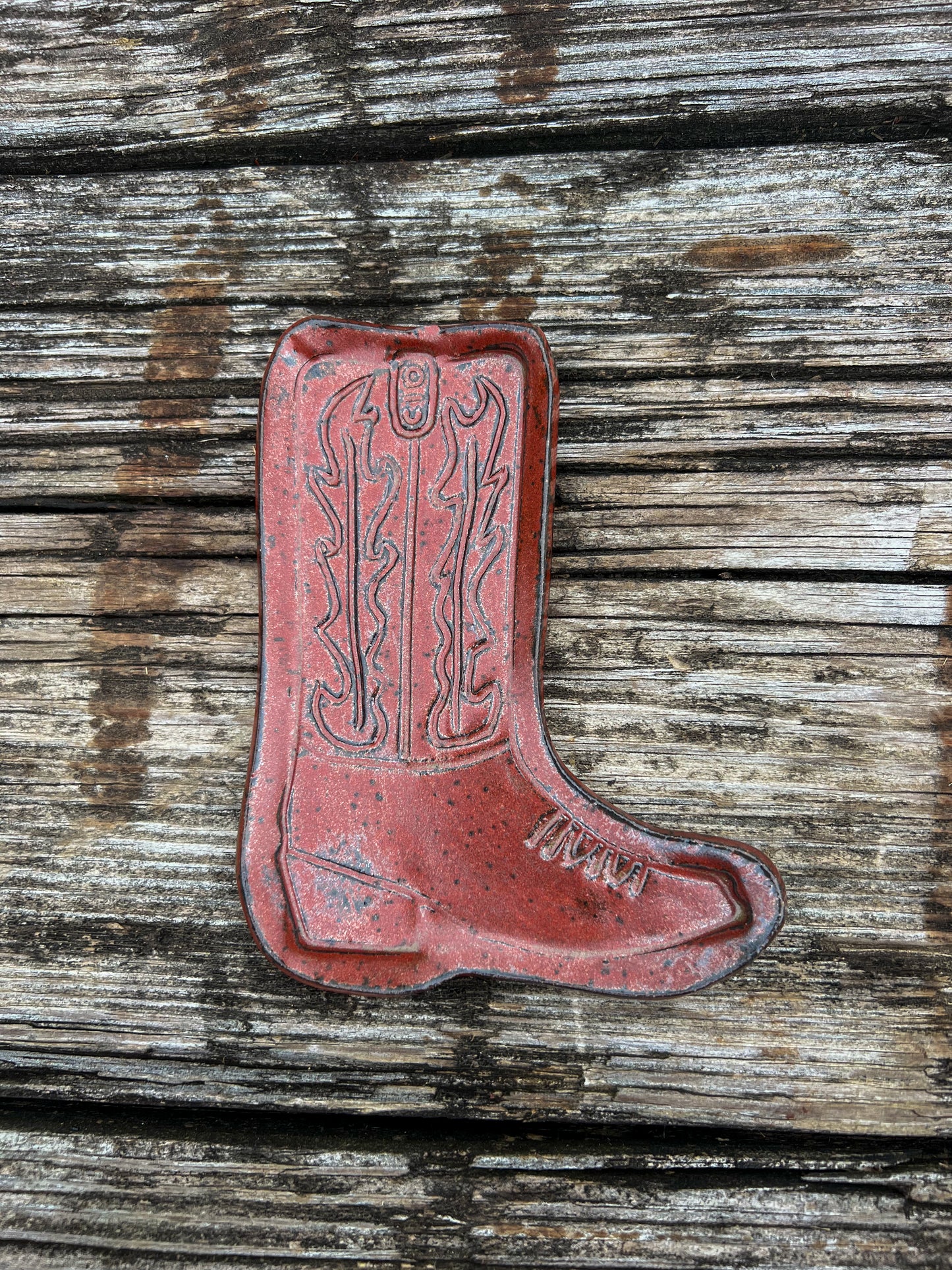 Western Boot Trinket Dish Red