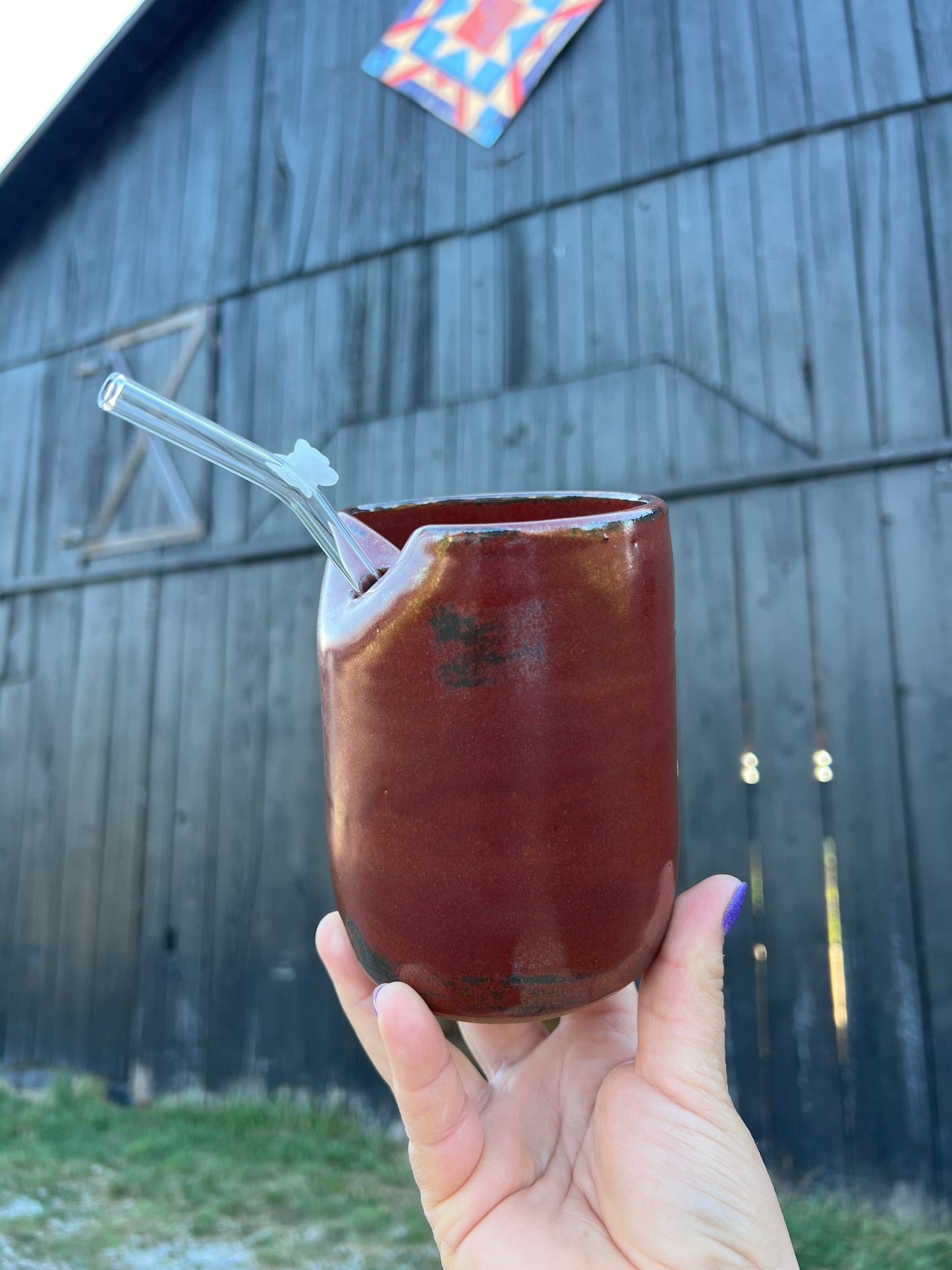 Boot Stitch Ceramic Tumbler Straw Sipper Red