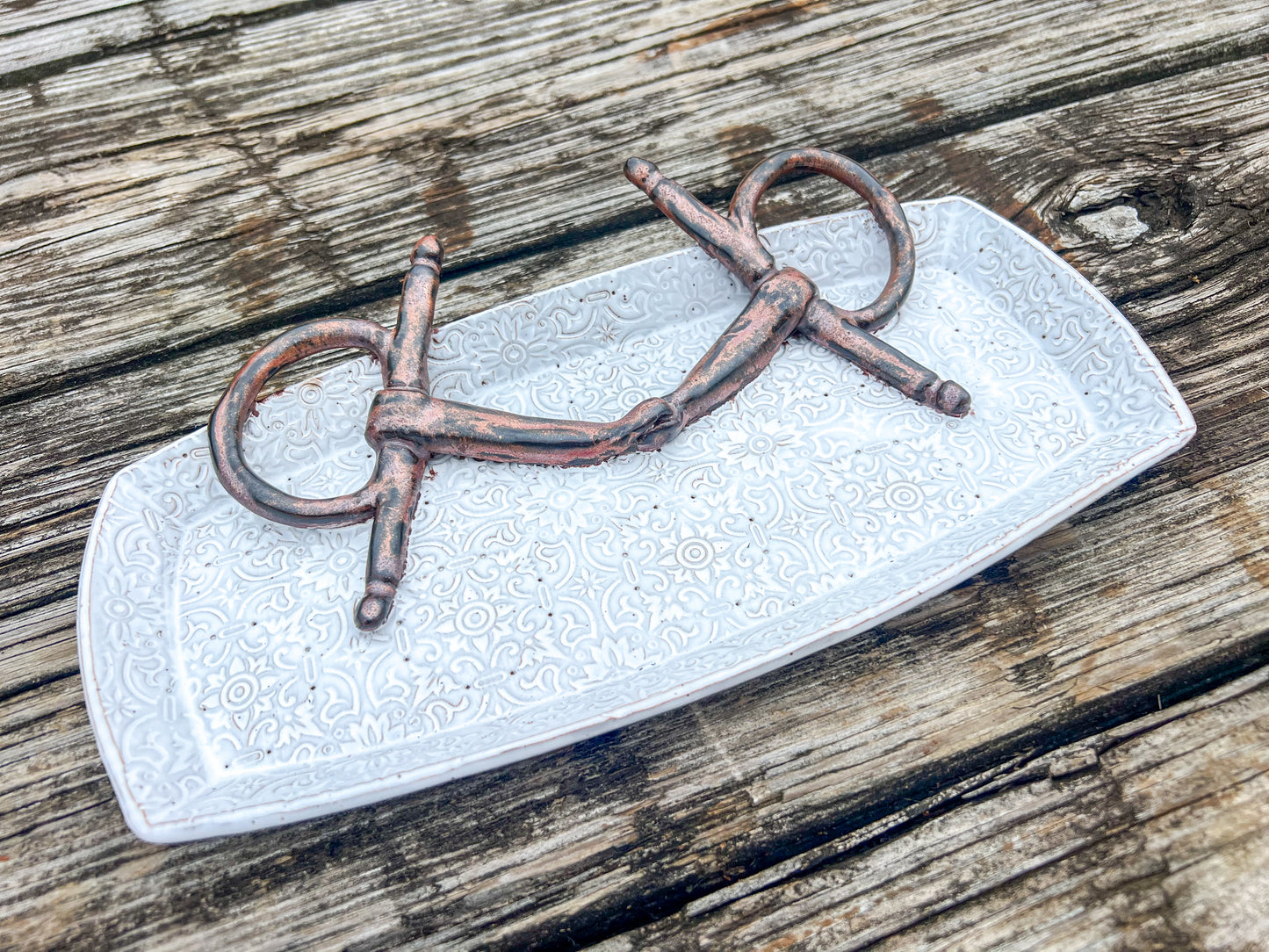 Full Cheek Snaffle Horse bit decorative Plate White