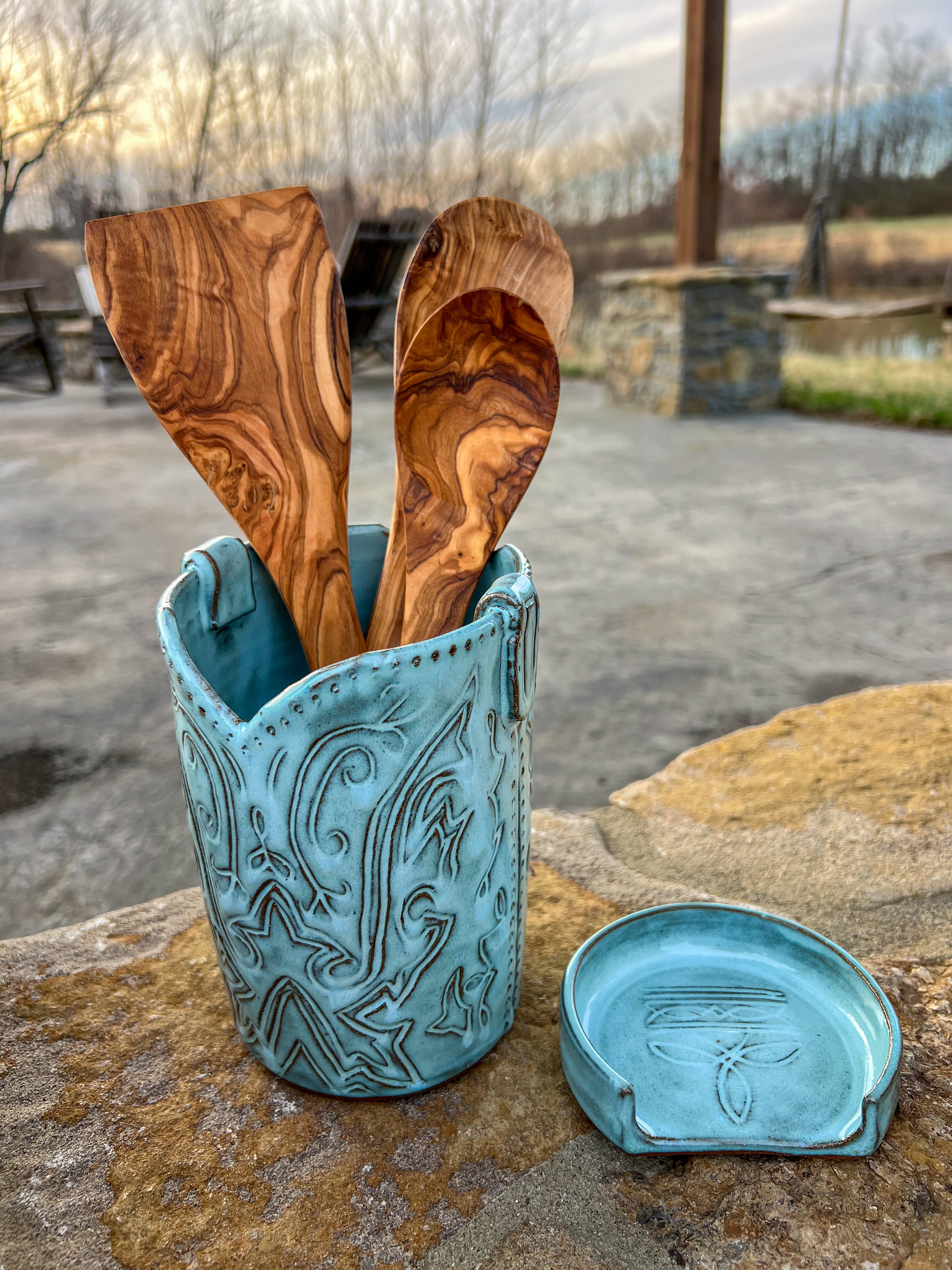 Western Cowboy Boot Utensil Holder and Spoon Rest – Nine Diamond Pottery