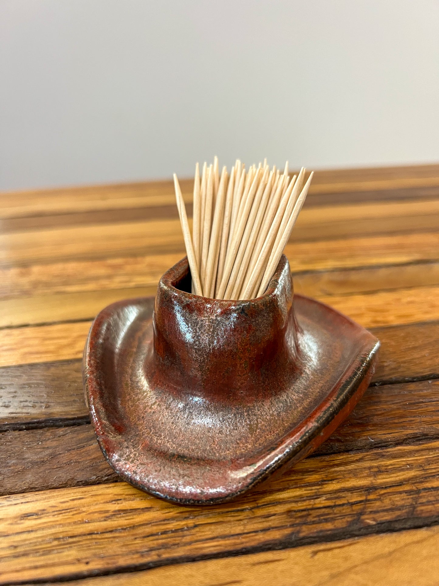 Cowboy hat toothpick holder rustic brown