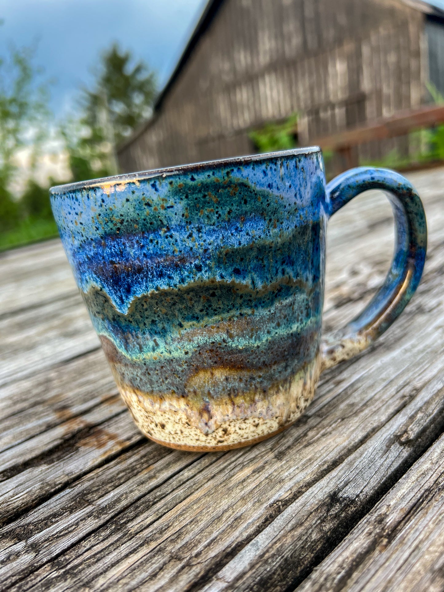 Shades of blue waves speckled mug 16 oz