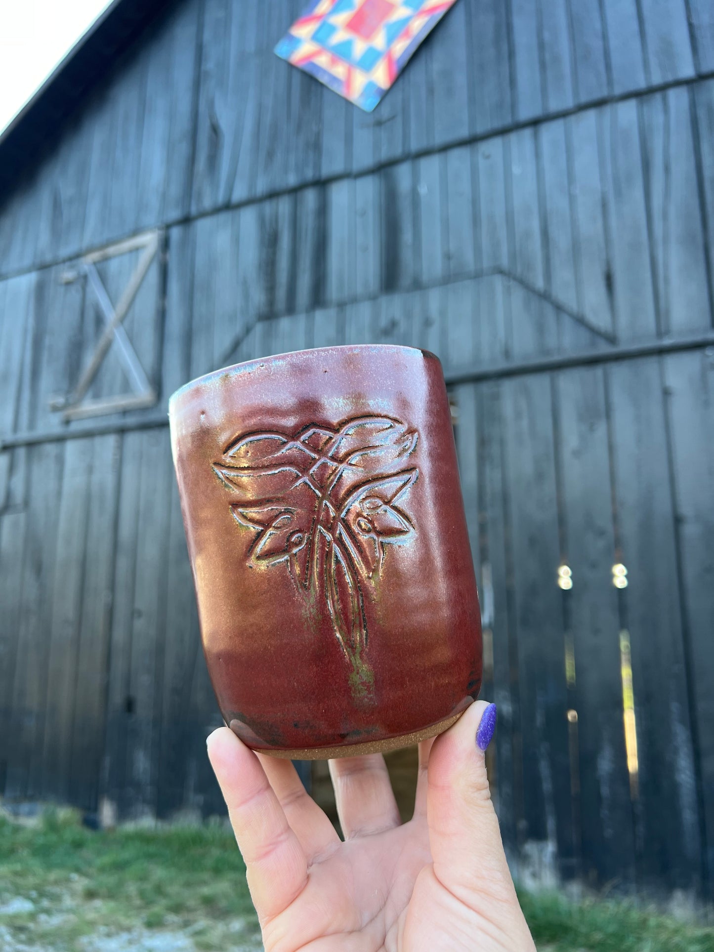 Boot Stitch Ceramic Tumbler Straw Sipper Red