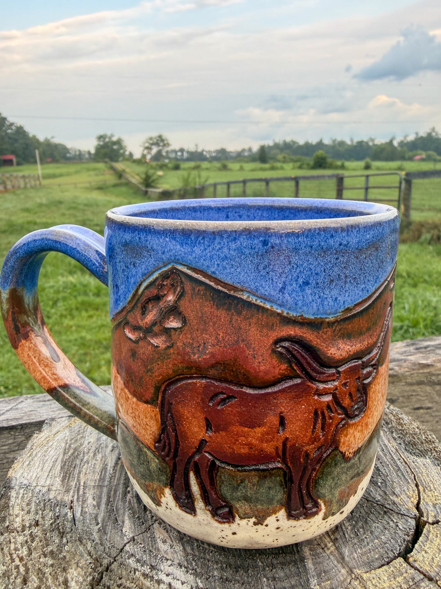 Longhorn and Mountains Mug 16 oz