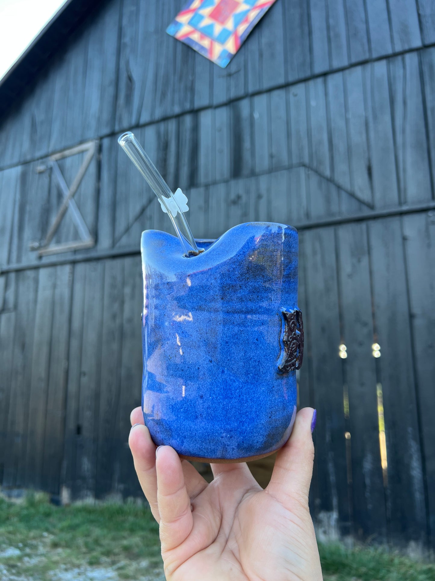 Howdy Ceramic Tumbler Straw Sipper Blue