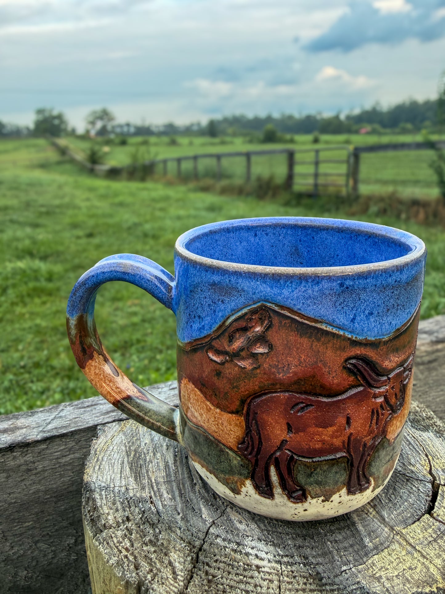 Longhorn and Mountains Mug 16 oz