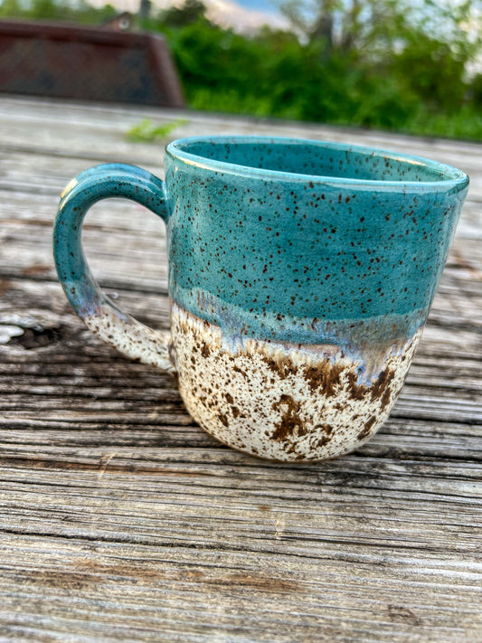 Teal and white speckled mug 16 oz