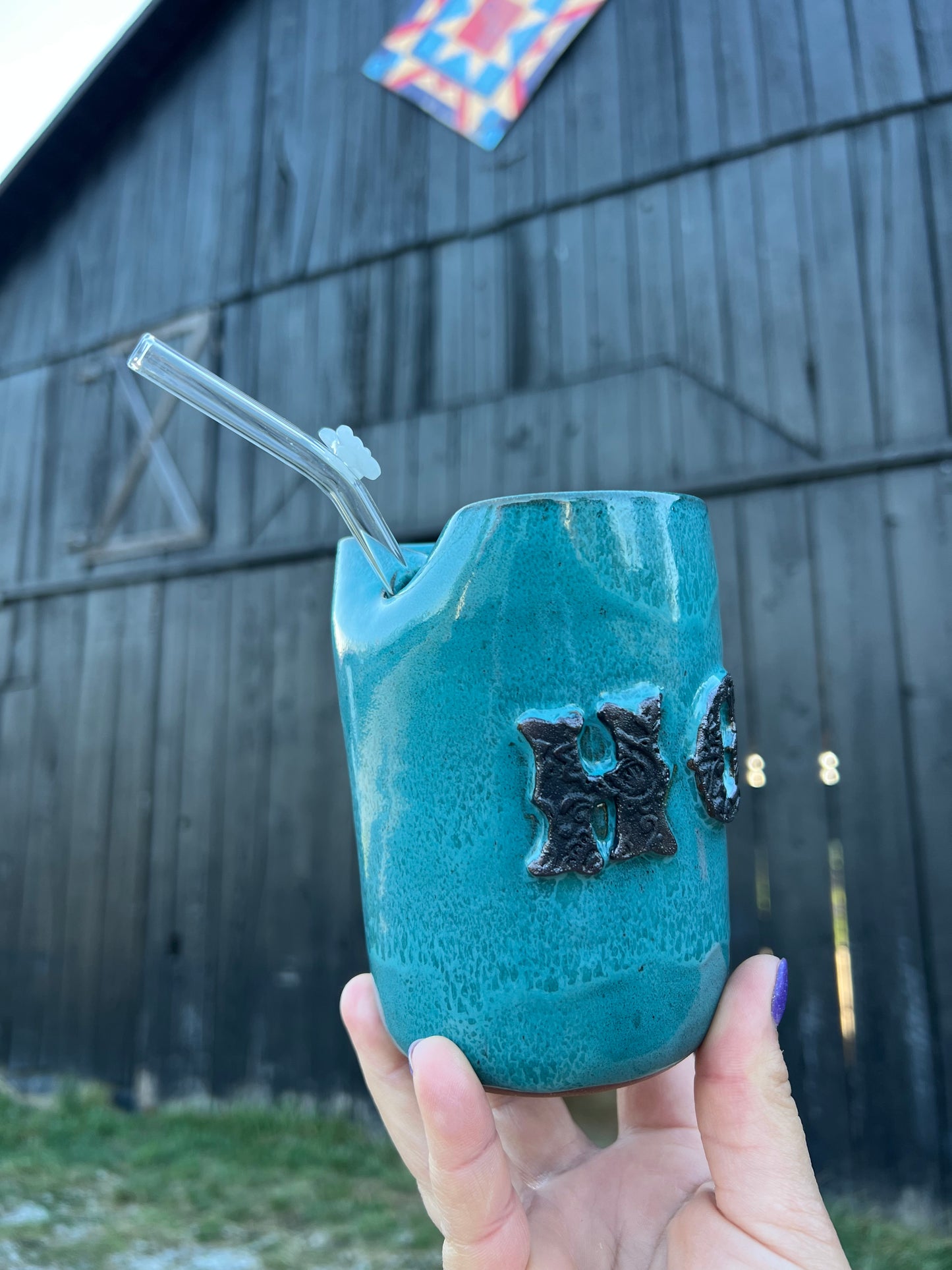 Howdy Ceramic Tumbler Straw Sipper Turquoise