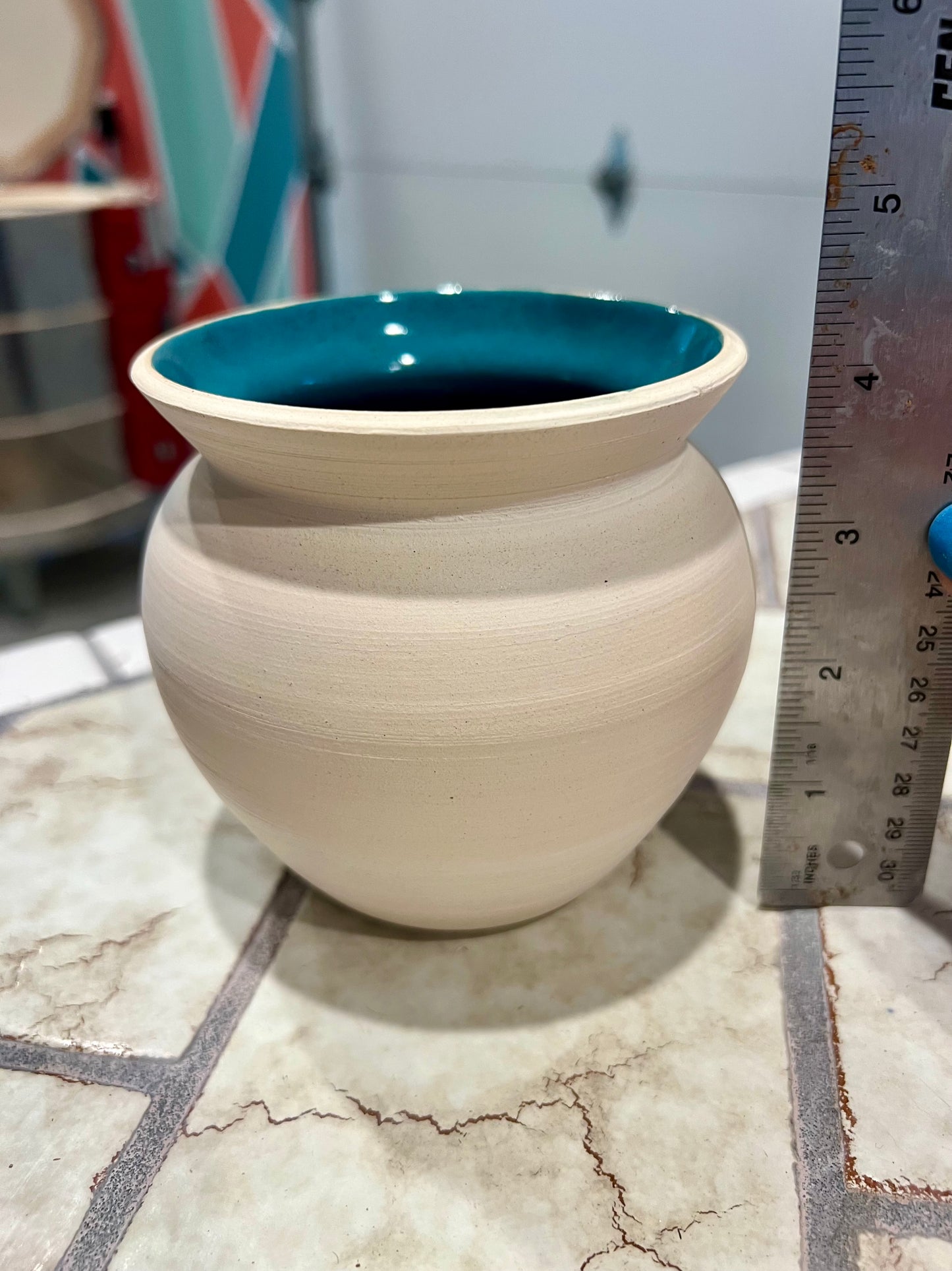 Custom Horse hair Raku Vase 4" Glazed Turquoise Interior