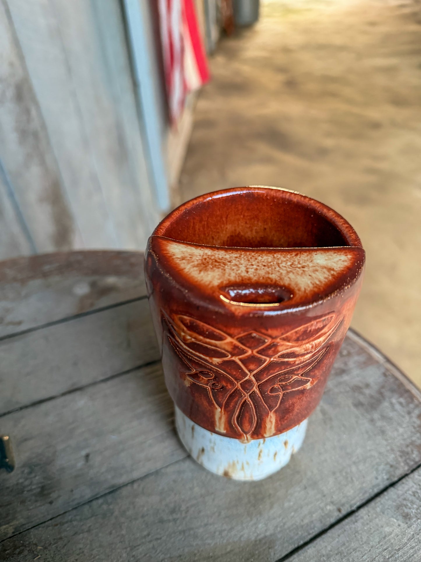 Western Boot Stitch Travel Mug Brown and Birch