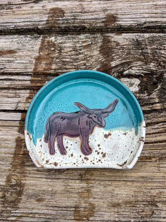 Long Horn Teal Speckled Spoon Rest