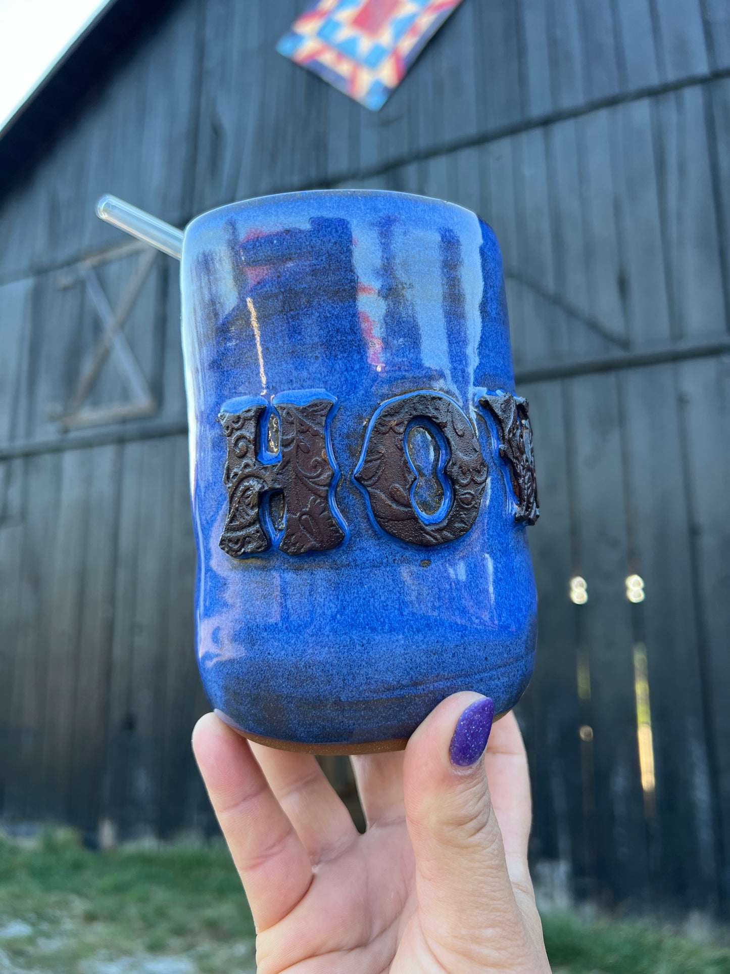 Howdy Ceramic Tumbler Straw Sipper Blue