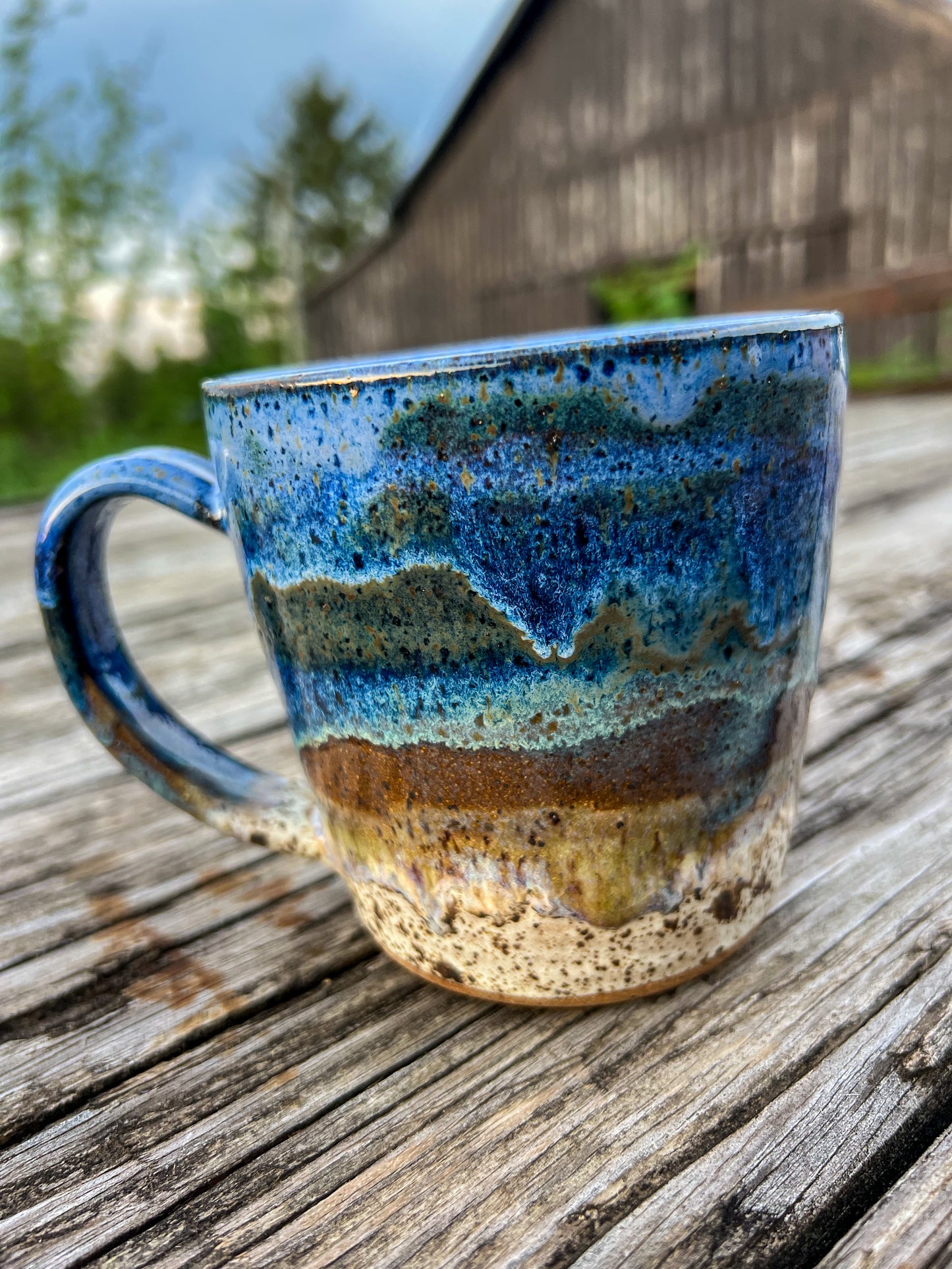 Shades of blue waves speckled mug 16 oz