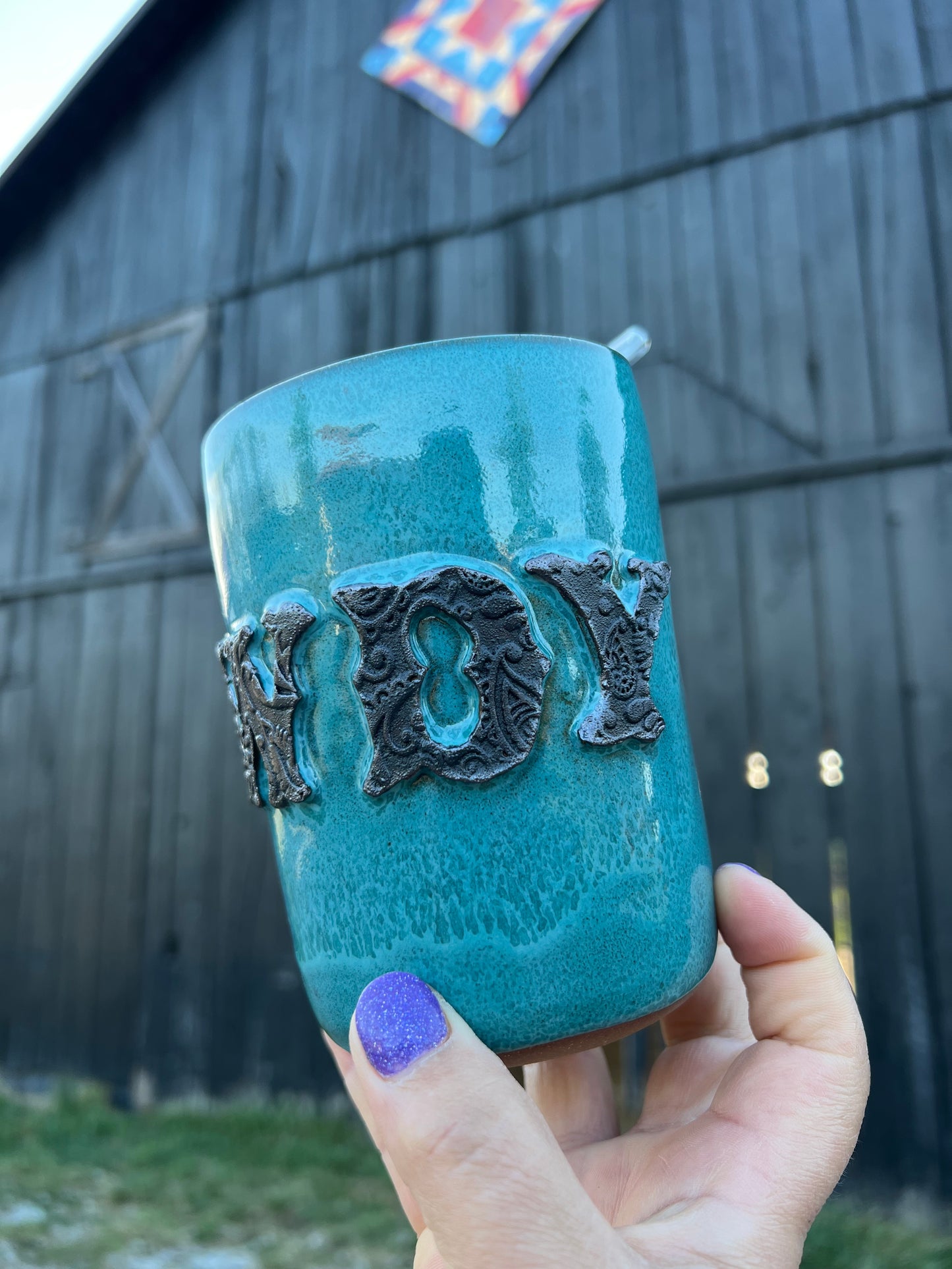 Howdy Ceramic Tumbler Straw Sipper Turquoise