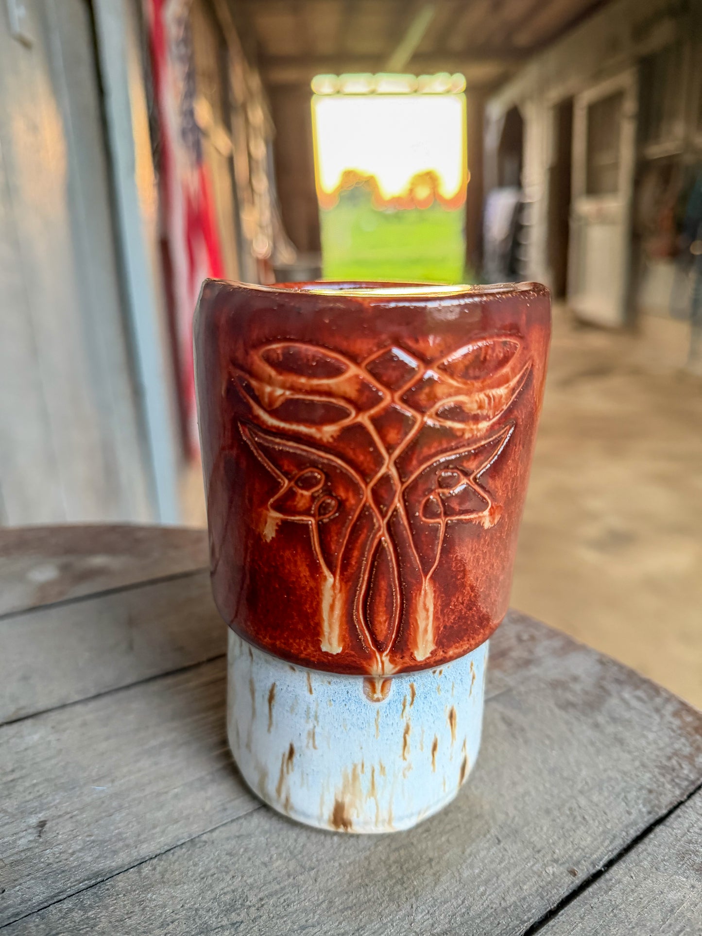 Western Boot Stitch Travel Mug Brown and Birch