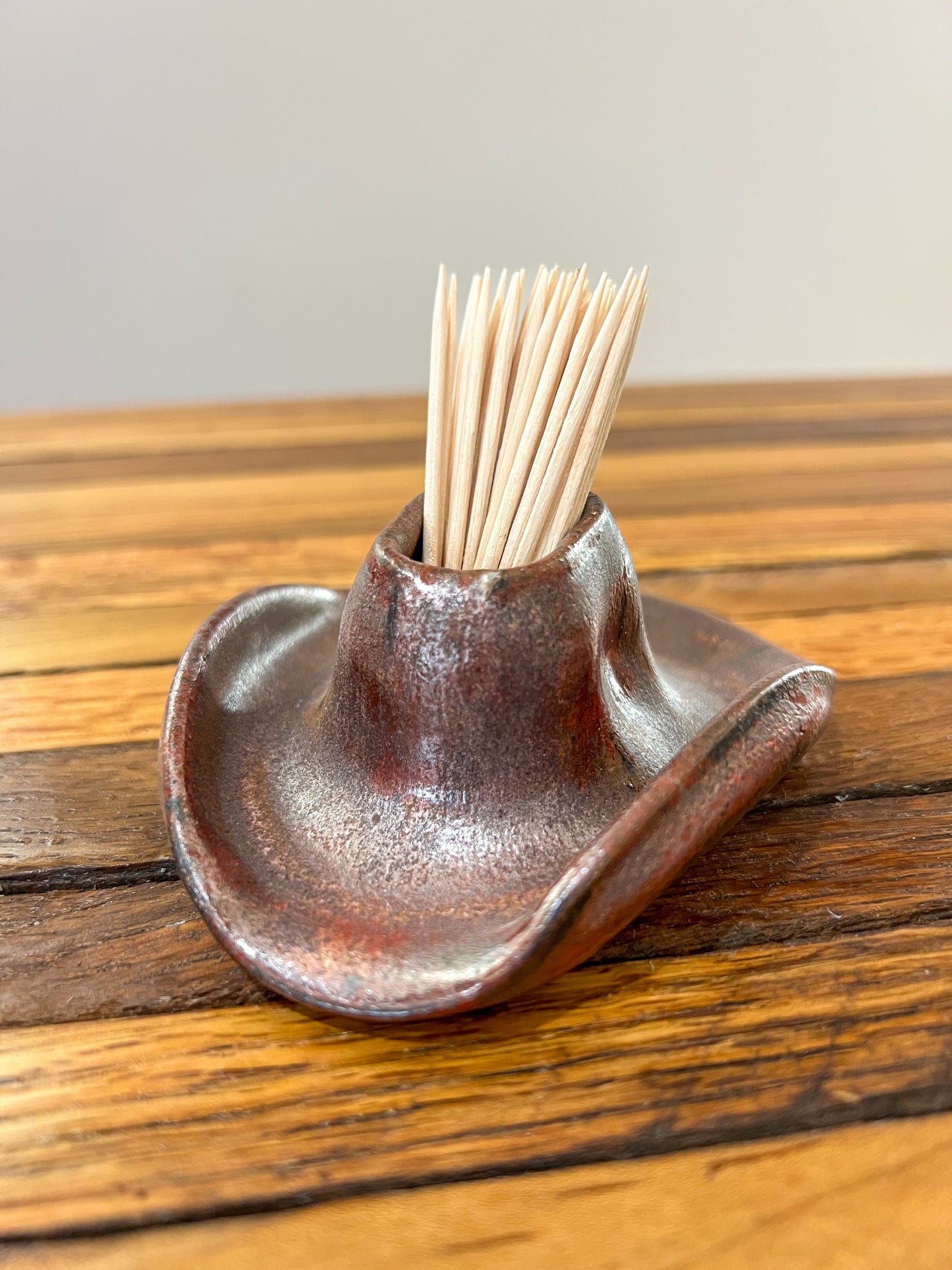 Cowboy hat toothpick holder rustic brown