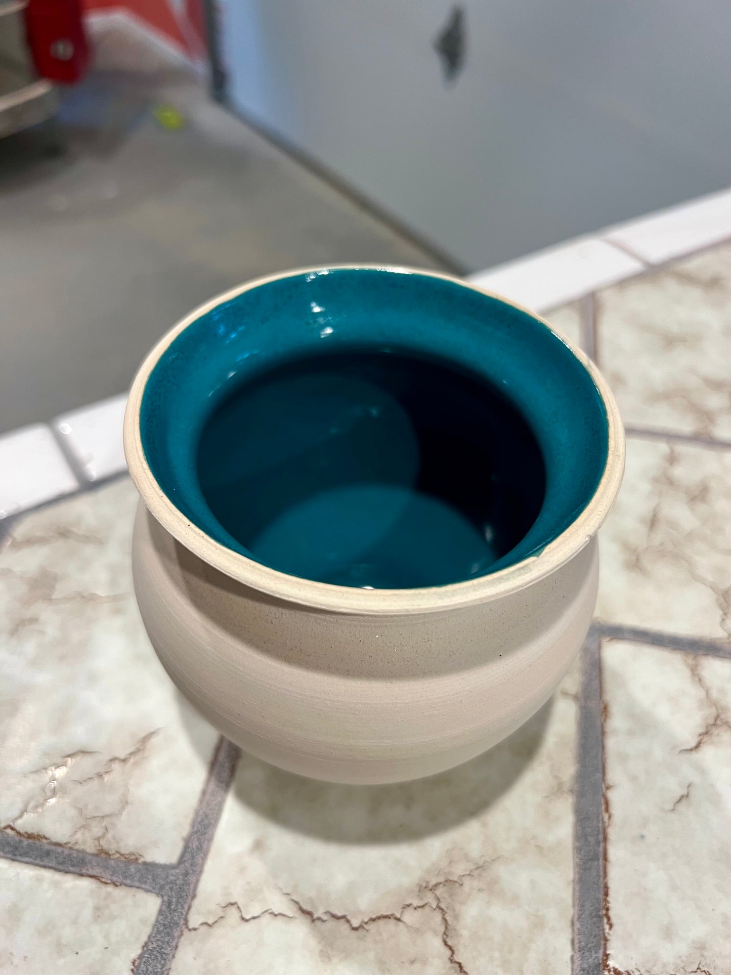 Custom Horse hair Raku Vase 4" Glazed Turquoise Interior