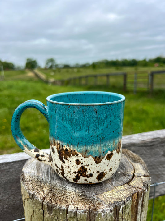 Teal and white speckled mug 16 oz