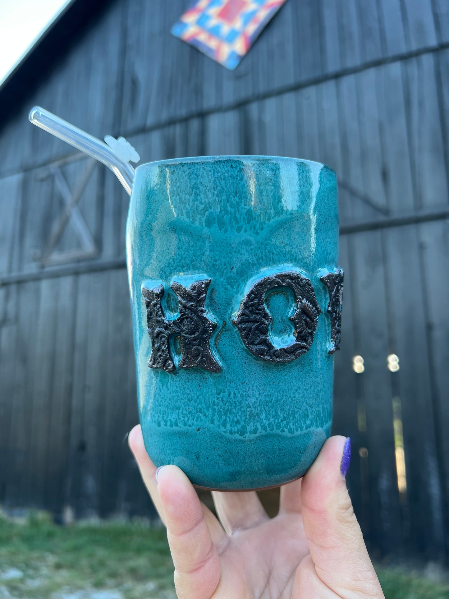 Howdy Ceramic Tumbler Straw Sipper Turquoise