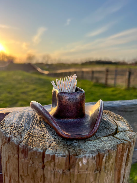 Product Preview Cowboy hat toothpick holder rustic brown