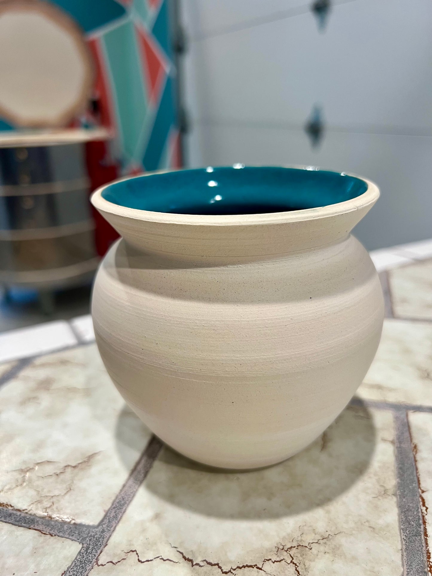 Custom Horse hair Raku Vase 4" Glazed Turquoise Interior