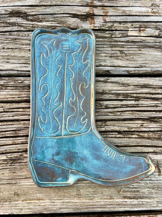 Large Western Boot Trinket Dish Turquoise