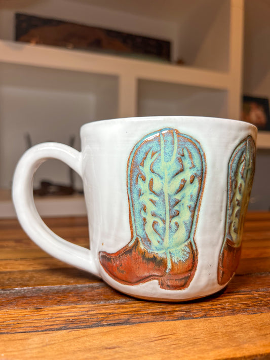 White Cowboy Boot Mug 16 oz
