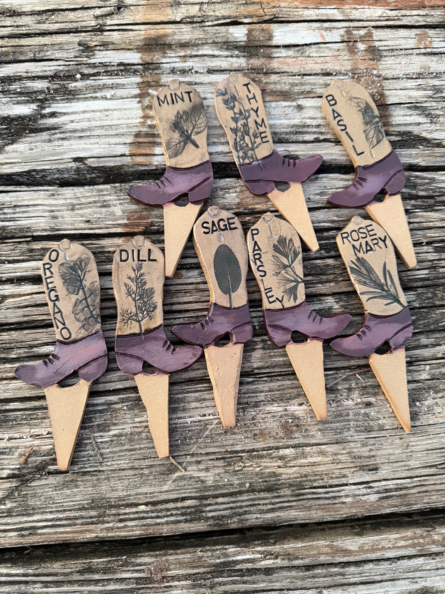 Cowboy Boot Herb Markers - Set of 8