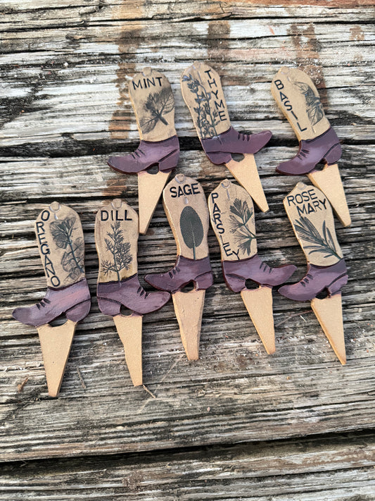 Cowboy Boot Herb Markers - Set of 8