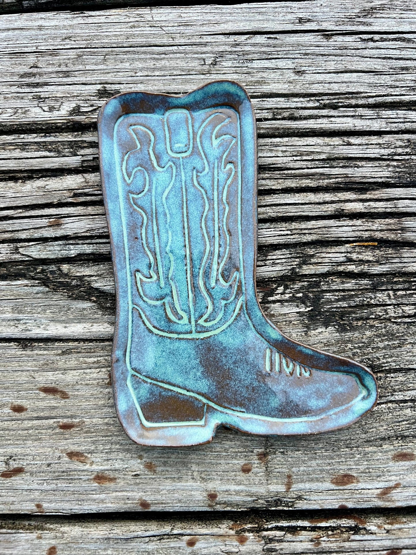 Western Boot Trinket Dish Turquoise